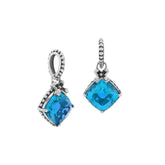 Handmade Sterling Silver Blue Topaz Quartz Cushion Pendant with beaded bail from Bali